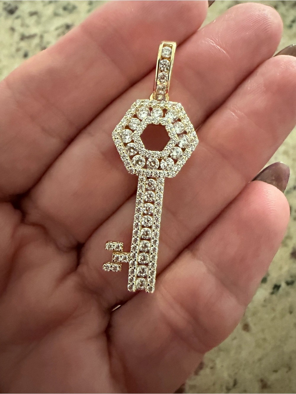 18K Gold Filled Key Pendant AAA CZ Diamond Look Hip Hop Iced Out Charm - Picture 2 of 4